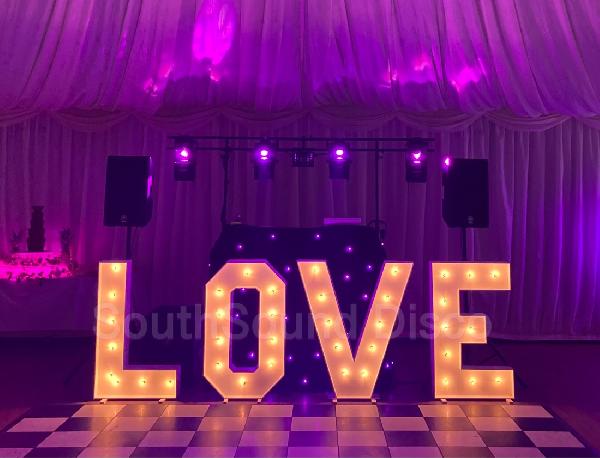 SouthSound Wedding Disco Hire with our LOVE Wedding Letter Hire