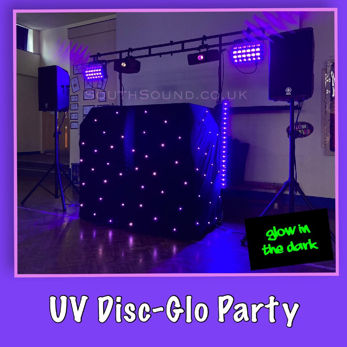 SouthSound Mobile Disco Glow in the dark parties: A vibrant stage with a purple and UV lights