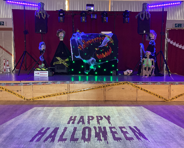 SouthSound Halloween 2021 - Props and moving Images on the dance floor.