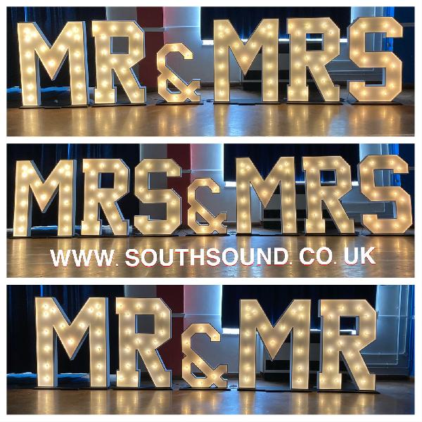Large dimmable LED Mr & MRS wedding letters